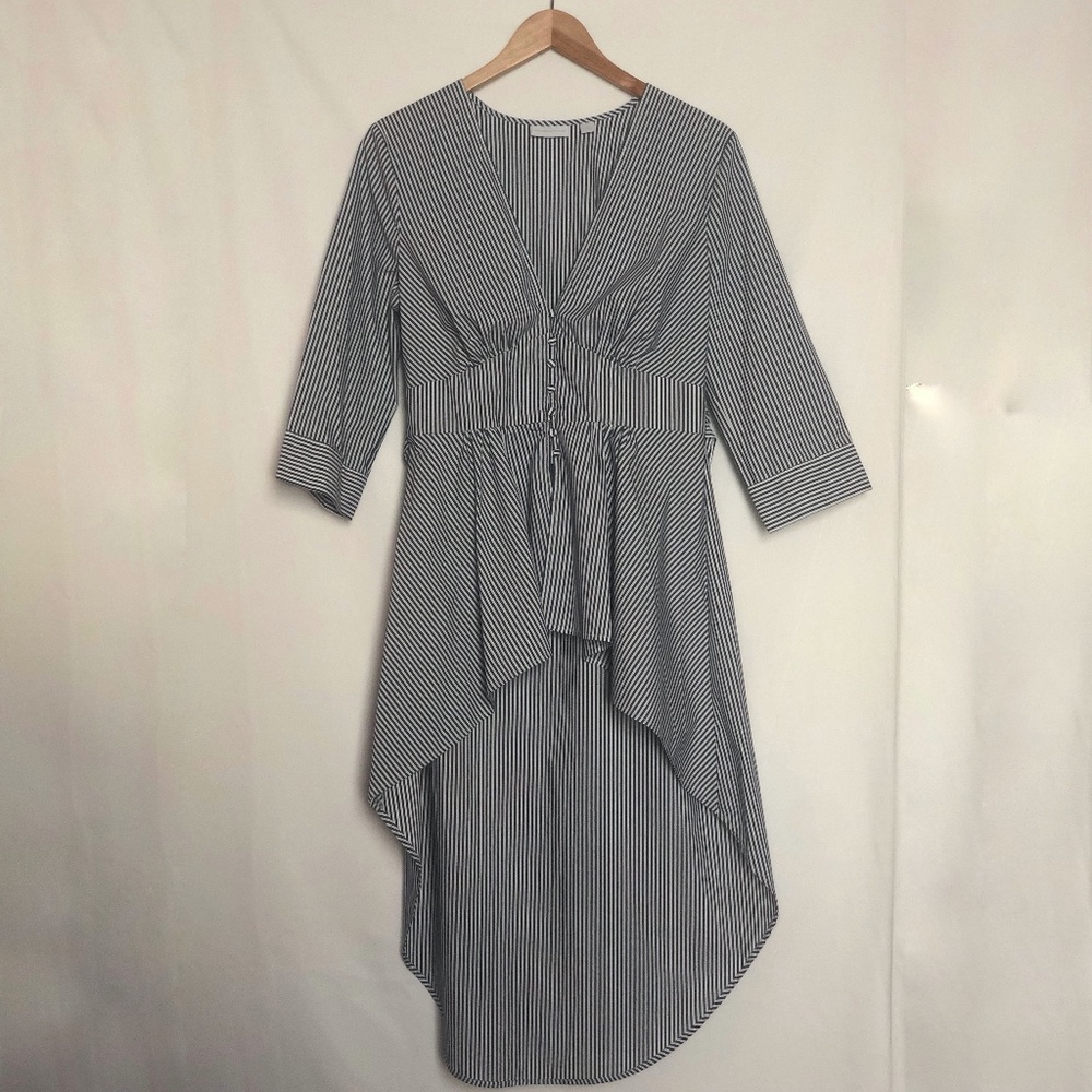 New York & Company Navy Blue/ White Striped Blouse